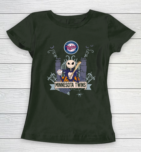 MLB Minnesota Twins Baseball Jack Skellington Halloween Women's T-Shirt 4