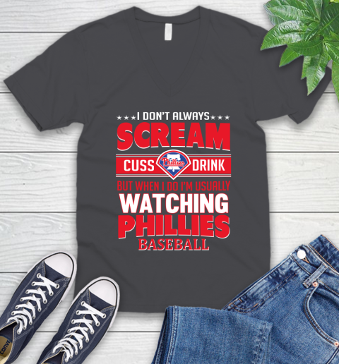 Philadelphia Phillies MLB I Scream Cuss Drink When I'm Watching My Team V-Neck T-Shirt 4