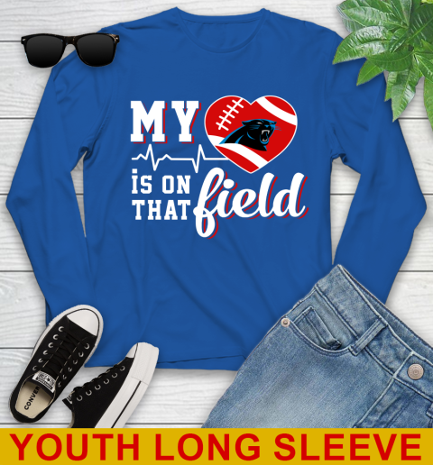 NFL My Heart Is On That Field Football Sports Carolina Panthers Youth Long Sleeve 10