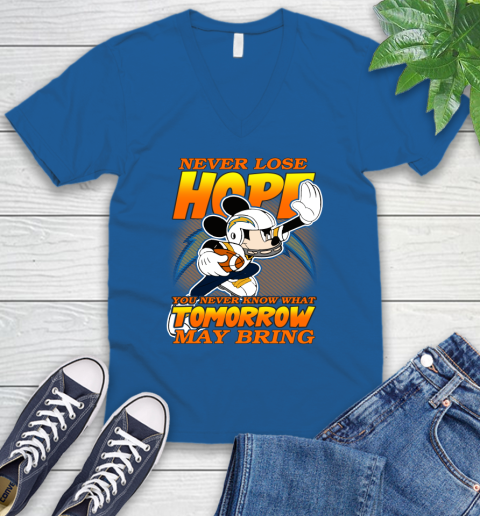 Los Angeles Chargers NFL Football Mickey Disney Never Lose Hope V-Neck T-Shirt 5