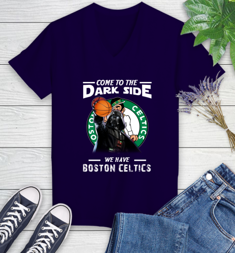 NBA Come To The Dark Side We Have Boston Celtics Star Wars Darth Vader Basketball Women's V-Neck T-Shirt 3