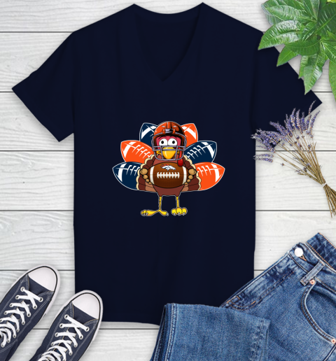Denver Broncos Turkey Thanksgiving Day Women's V-Neck T-Shirt 3