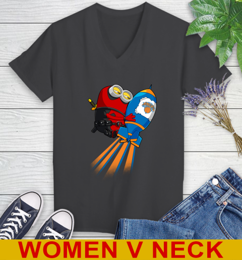 NBA Basketball New York Knicks Deadpool Minion Marvel Shirt Women's V-Neck T-Shirt 8