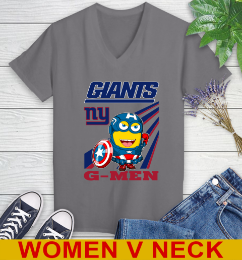 NFL Football New York Giants Captain America Marvel Avengers Minion Shirt Women's V-Neck T-Shirt 11