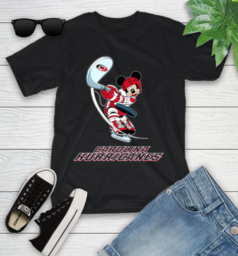 NHL Hockey Carolina Hurricanes Cheerful Mickey Mouse Shirt Youth T-Shirt