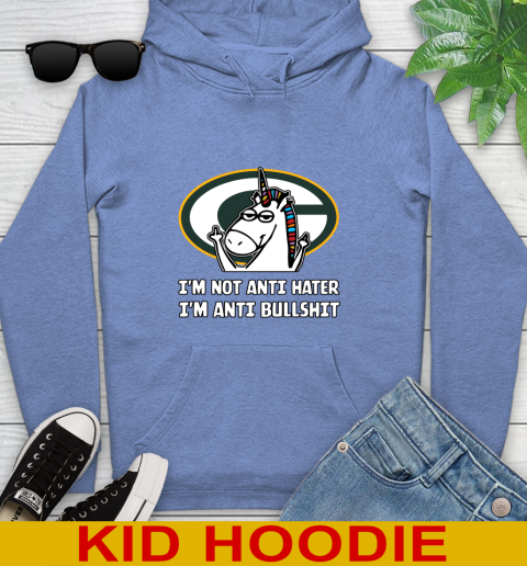 Green Bay Packers NFL Football Unicorn I'm Not Anti Hater I'm Anti Bullshit Youth Hoodie 12