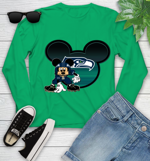 NFL Seattle Seahawks Mickey Mouse Disney Football T Shirt Youth Long Sleeve 6