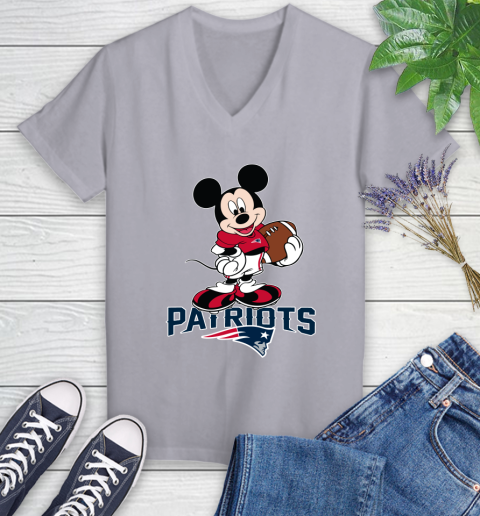 NFL Football New England Patriots Cheerful Mickey Mouse Shirt Women's V-Neck T-Shirt 4