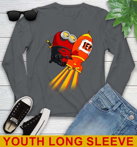 NFL Football Cincinnati Bengals Deadpool Minion Marvel Shirt Youth Long Sleeve 9