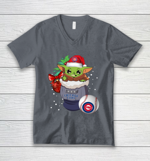 Chicago Cubs Christmas Baby Yoda Star Wars Funny Happy MLB V-Neck T-Shirt 5