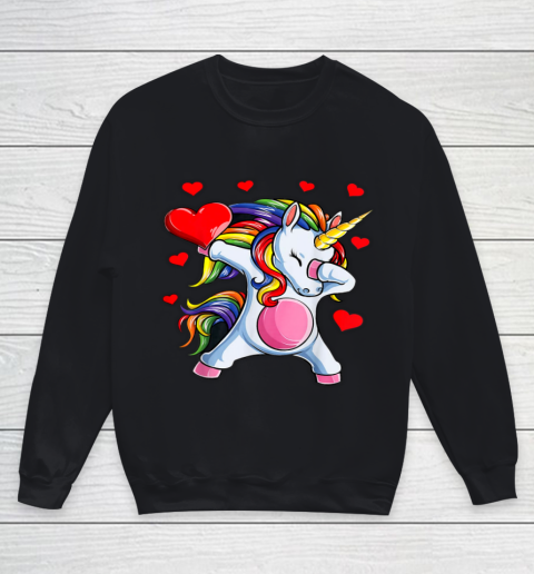 Rainbow Unicorn Dab Hearts Shirts For Girls Women Valentine Youth Sweatshirt