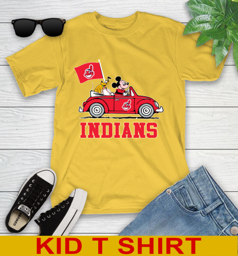 MLB Baseball Cleveland Indians Pluto Mickey Driving Disney Shirt Youth T-Shirt 8