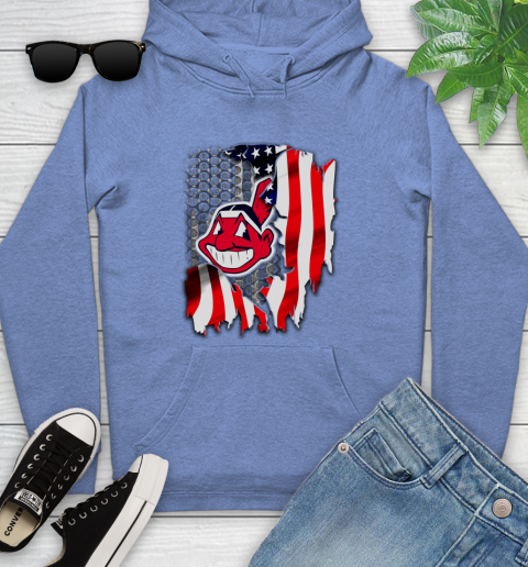 Cleveland Indians MLB Baseball American Flag Youth Hoodie 13