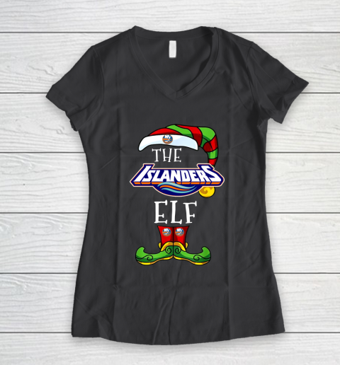 New York Islanders Christmas ELF Funny NHL Women's V-Neck T-Shirt 6