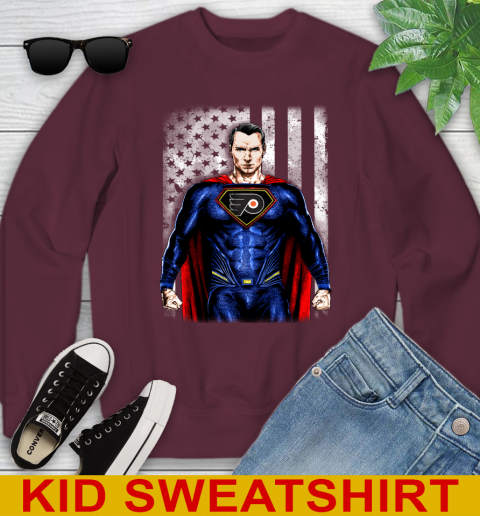 NHL Hockey Philadelphia Flyers Superman DC Shirt Youth Sweatshirt - Image 5