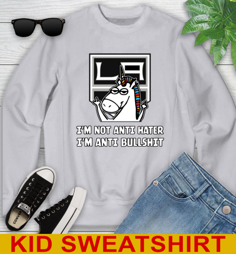 Los Angeles Kings NHL Hockey Unicorn I'm Not Anti Hater I'm Anti Bullshit Youth Sweatshirt 4