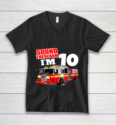 Kids Fire Truck 10th Birthday T Shirt Boy Firefighter 10 Years Old V-Neck T-Shirt