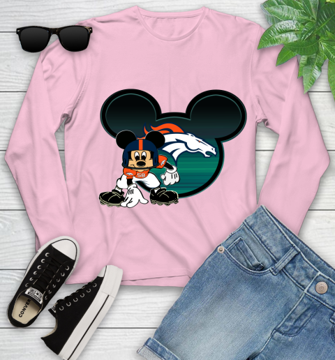 NFL Denver Broncos Mickey Mouse Disney Football T Shirt Youth Long Sleeve 10