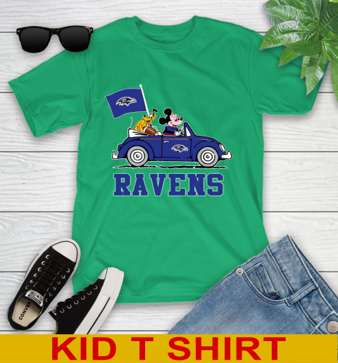 NFL Football Baltimore Ravens Pluto Mickey Driving Disney Shirt Youth T-Shirt 6