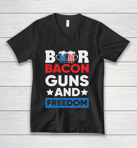 Beer Lover Funny Shirt Beer Bacon and Freedom 4th V-Neck T-Shirt