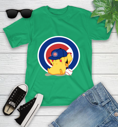 MLB Pikachu Baseball Sports Chicago Cubs Youth T-Shirt 6