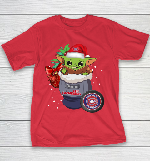 Montreal Canadiens Christmas Baby Yoda Star Wars Funny Happy NHL Youth T-Shirt 9