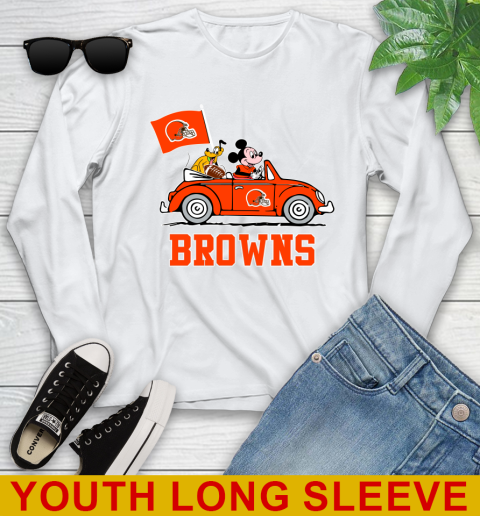 NFL Football Cleveland Browns Pluto Mickey Driving Disney Shirt Youth Long Sleeve