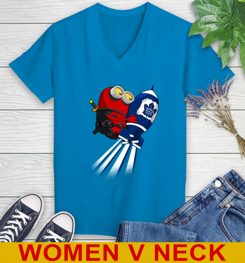NHL Hockey Toronto Maple Leafs Deadpool Minion Marvel Shirt Women's V-Neck T-Shirt 7