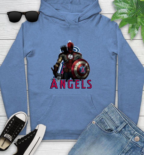 MLB Captain America Thor Spider Man Hawkeye Avengers Endgame Baseball Los Angeles Angels Youth Hoodie 12
