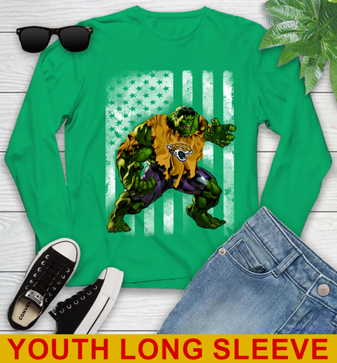 Jacksonville Jaguars Hulk Marvel Avengers NFL Football American Flag Youth Long Sleeve 7