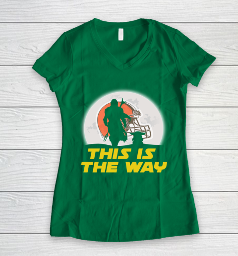 Cleveland Browns NFL Football Star Wars Yoda And Mandalorian This Is The Way Women's V-Neck T-Shirt 3