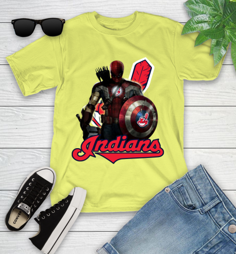 MLB Captain America Thor Spider Man Hawkeye Avengers Endgame Baseball Cleveland Indians Youth T-Shirt 8
