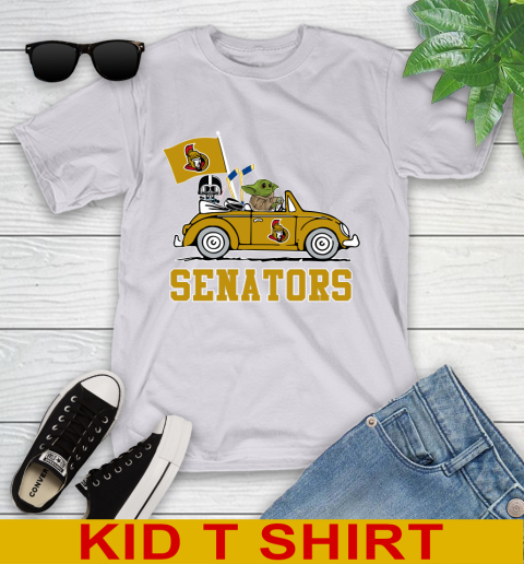 NHL Hockey Ottawa Senators Darth Vader Baby Yoda Driving Star Wars Shirt Youth T-Shirt 5