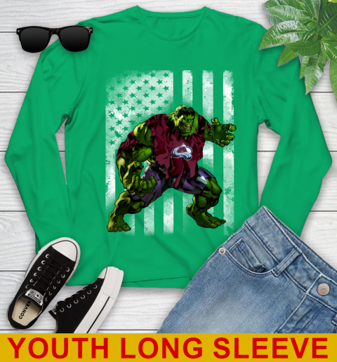 Colorado Avalanche Hulk Marvel Avengers NHL Hockey American Flag Youth Long Sleeve 7