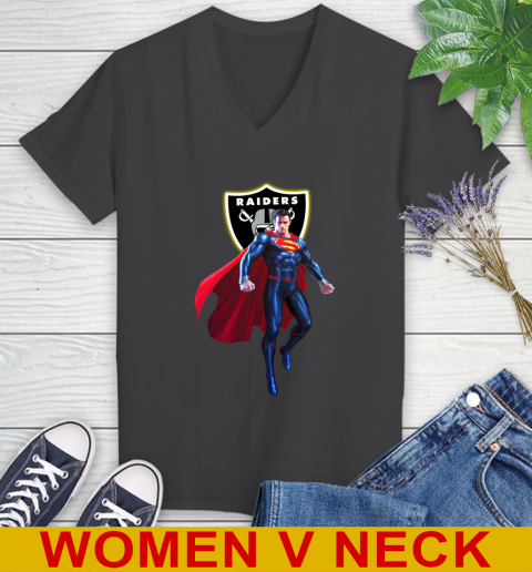 NFL Superman DC Sports Football Oakland Raiders Women's V-Neck T-Shirt 9