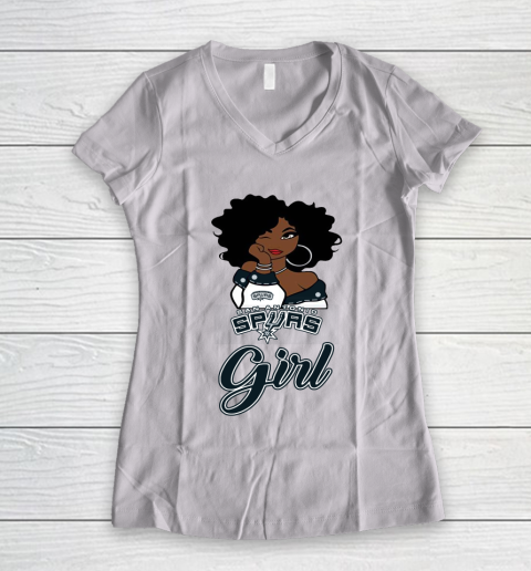 San Antonio Spurs Girl NBA Women's V-Neck T-Shirt 2