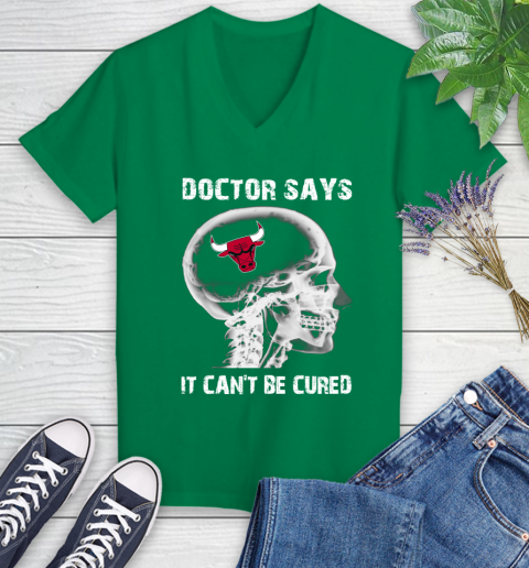 NBA Chicago Bulls Basketball Skull It Can't Be Cured Shirt Women's V-Neck T-Shirt 4