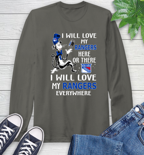 NHL Hockey New York Rangers I Will Love My Rangers Everywhere Dr Seuss Shirt Long Sleeve T-Shirt 10
