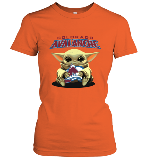 90vw baby yoda hugs the colorado avalanche ladies t shirt 20 front orange