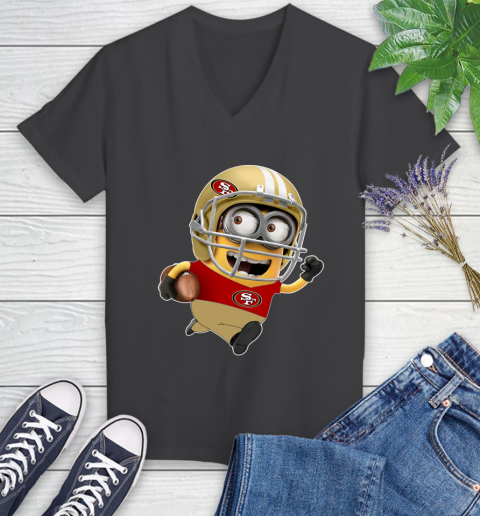 NFL San Francisco 49ers Minions Disney Football Sports Women's V-Neck T-Shirt 8