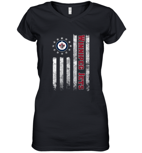 NHL American Flag Hockey Sports Winnipeg Jets Women's V-Neck T-Shirt