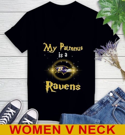 NFL Football Harry Potter My Patronus Is A Baltimore Ravens Women's V-Neck T-Shirt