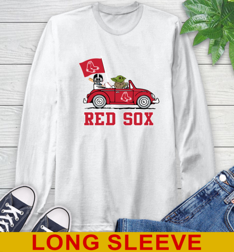 MLB Baseball Boston Red Sox Darth Vader Baby Yoda Driving Star Wars Shirt Long Sleeve T-Shirt