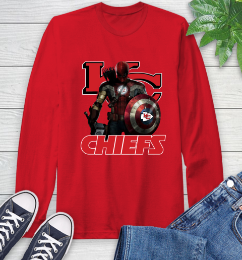 NFL Captain America Thor Spider Man Hawkeye Avengers Endgame Football Kansas City Chiefs Long Sleeve T-Shirt 10