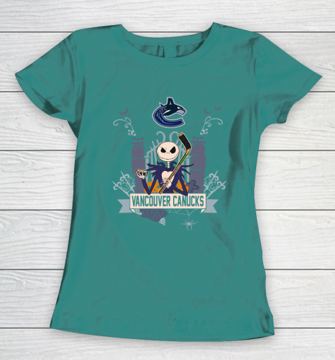 NHL Vancouver Canucks Hockey Jack Skellington Halloween Women's T-Shirt 10