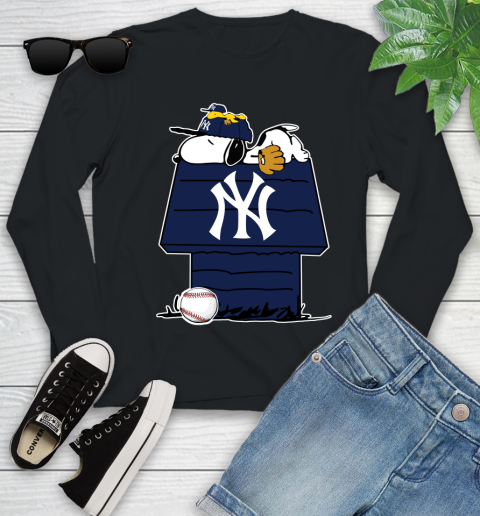 MLB New York Yankees Snoopy Woodstock The Peanuts Movie Baseball T Shirt Youth Long Sleeve 2