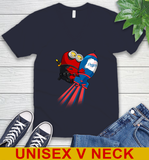 MLB Baseball Los Angeles Dodgers Deadpool Minion Marvel Shirt V-Neck T-Shirt 2
