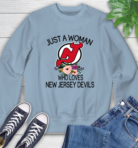 NHL Just A Woman Who Loves New Jersey Devils Hockey Sports Sweatshirt 5
