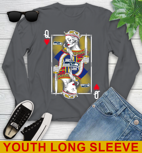 NFL Football Seattle Seahawks The Queen Of Hearts Card Shirt Youth Long Sleeve 9