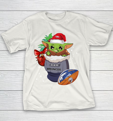 Denver Broncos Christmas Baby Yoda Star Wars Funny Happy NFL Youth T-Shirt 3
